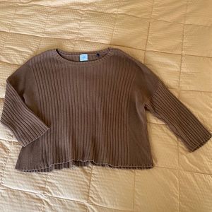 Casual Brown Ribbed Knit Top